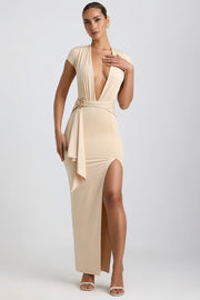 Oh Polly Amalda robe longue crème jersey fente