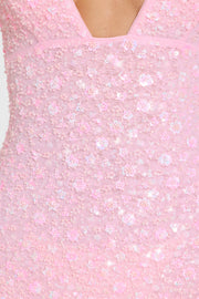 Oh Polly Isela Robe mini rose bubblegum à sequins
