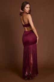 Oh Polly Solferina 13930 robe mini bordeaux franges plongeant