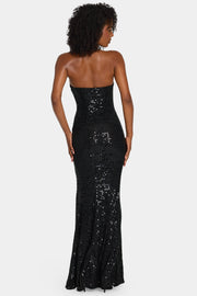 Oh Polly Embellished Sansel robe longue noire sequins