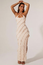 Oh Polly Calico robe longue ivoire volants fente licou
