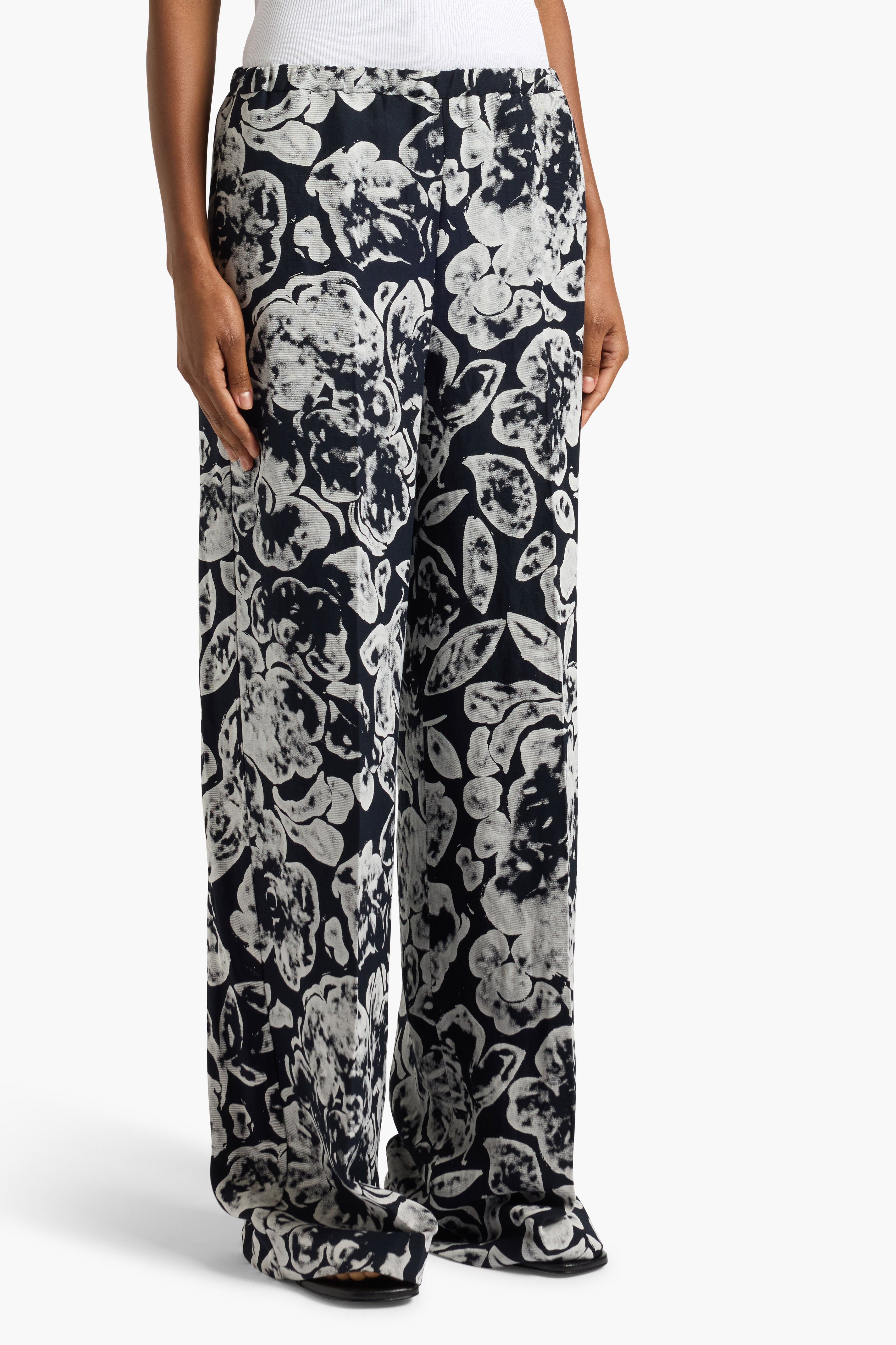 Liviana Conti Roy pantalon palazzo imprimé notte ecru lin