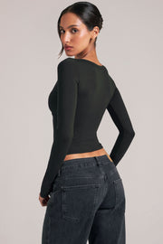 Oh Polly Tops 15988 top noir col V manches longues