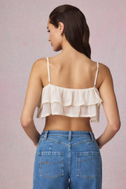 Oh Polly Lacie caraco cropped ivoire à volants