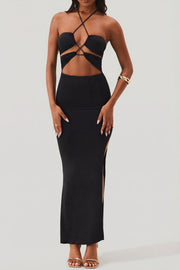 Oh Polly Oceane robe longue noire licou découpes