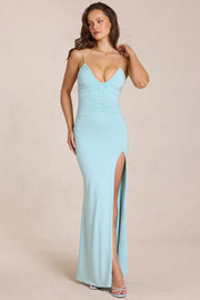 Oh Polly Elanora 15660 robe longue bleu clair fente