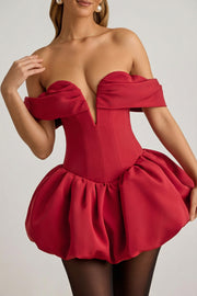 Oh Polly Jessamy robe mini corset rouge épaules dénudées