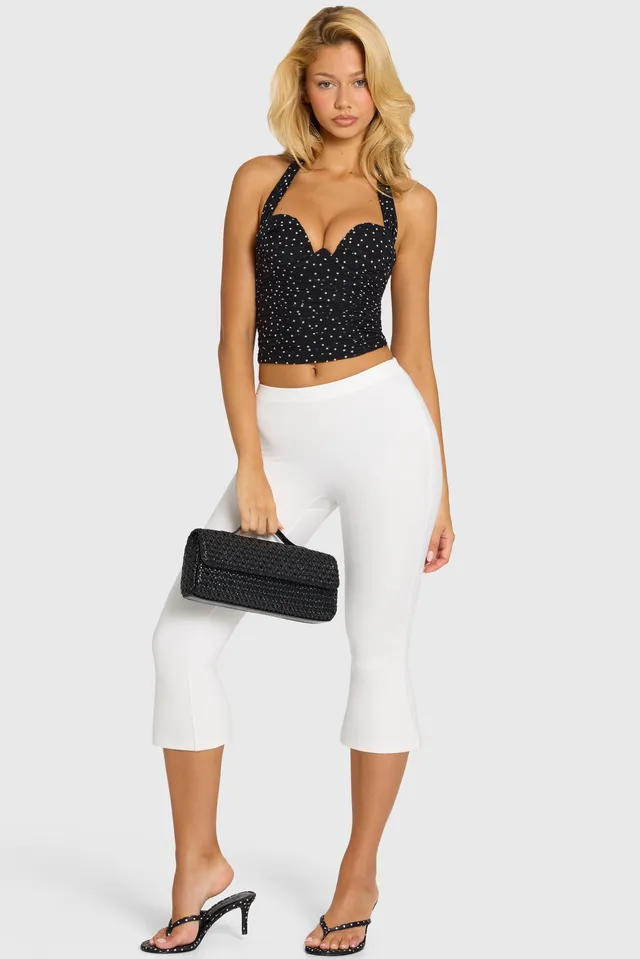 Oh Polly Celeana Legging Capri Blanc Neige Ponte Taille Mi-Haute