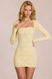 Oh Polly Darla 15400 mini robe dentelle jaune citron manches longues