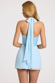 Oh Polly Nola robe mini satin bleu poudre évasée