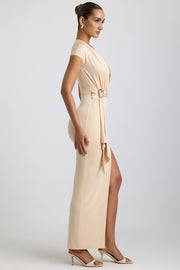 Oh Polly Amalda robe longue crème jersey fente
