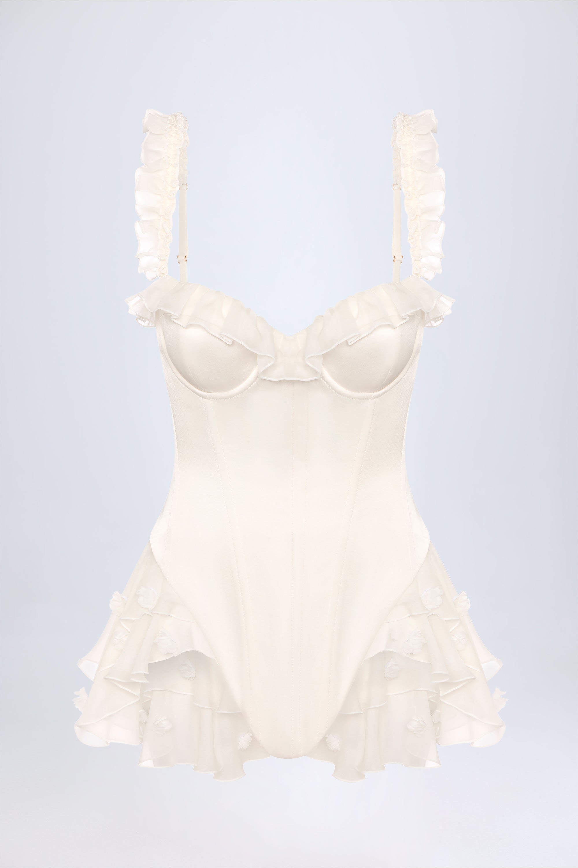 Oh Polly Bodysuits Ruffled Corset body satin blanc à volants