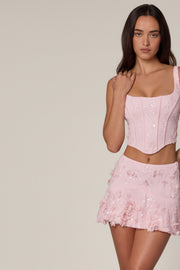 Oh Polly Lorelei 10942B mini jupe rose à sequins fleurs