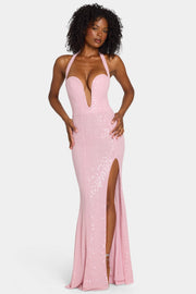 Oh Polly Embellished Sansel robe longue rose sequins