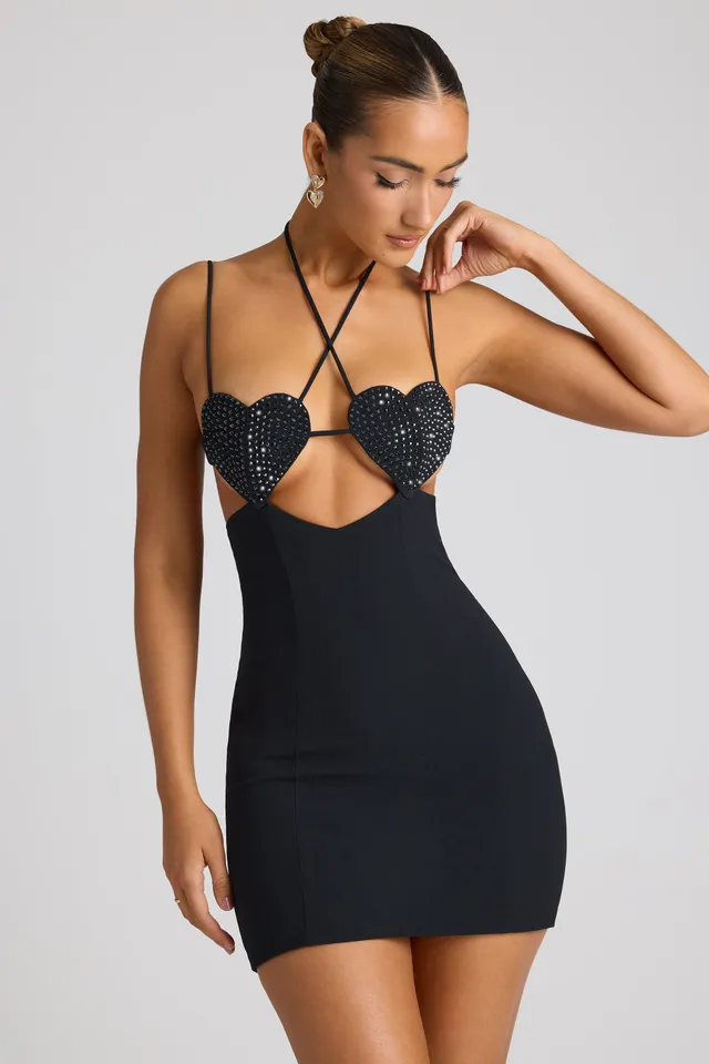 Oh Polly Lavinie robe mini noire cœur strass