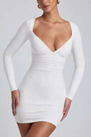 Oh Polly Sana 8477 robe mini blanche modal manches longues