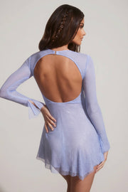 Oh Polly Dixie Mini Robe Bleue Strass Dos Nu