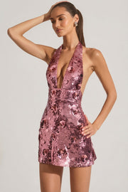 Oh Polly 14407 robe sequins rose licou mini