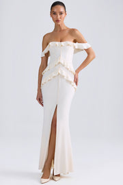 Oh Polly Dresses 7795 robe longue ivoire épaules dénudées