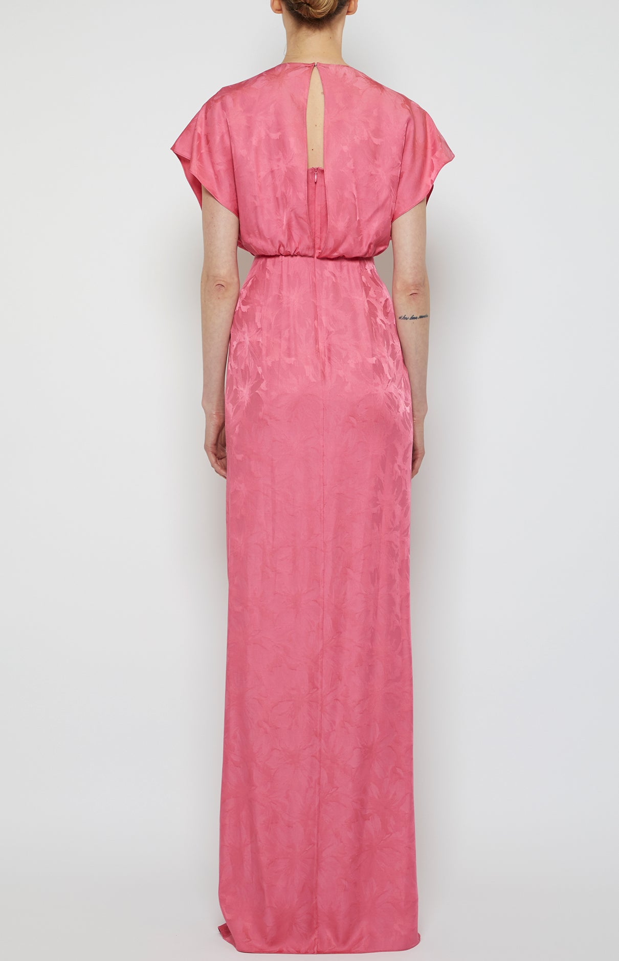 Prabal Gurung Jackie Twist Front Gown robe longue rose jacquard