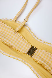 Oh Polly Swim Haut de Bikini Bandeau Jaune Vichy Volants
