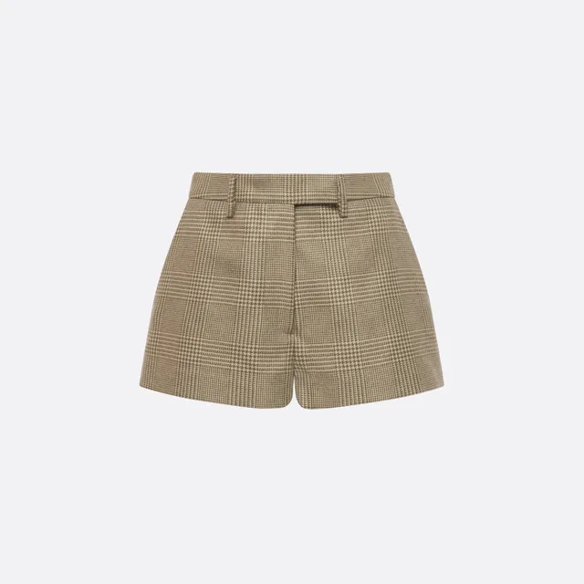 Alessandra Rich Short laine Prince de Galles vert-beige 36