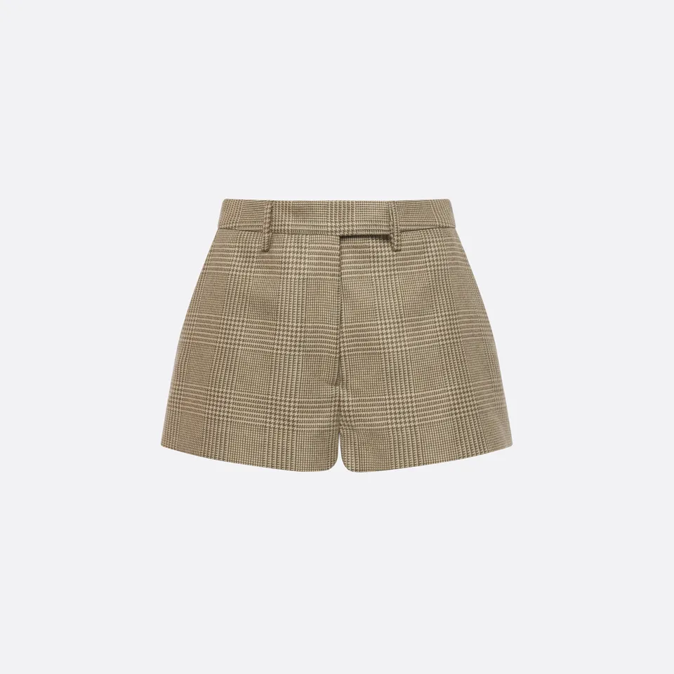 Alessandra Rich Short laine Prince de Galles vert-beige 36