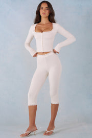 Oh Polly Selene Pantalon Capri Maille Ivoire Taille Mi-Haute