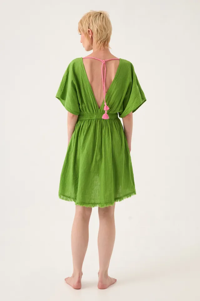 Chicosoleil Ophelia robe courte vert péridot dos nu coton