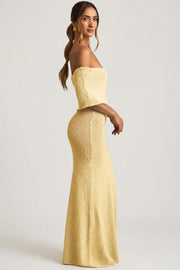 Oh Polly Dresses Naia maxi robe jaune épaules dénudées