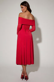 Oh Polly Nerissa 12683 robe midaxi rouge épaules dénudées