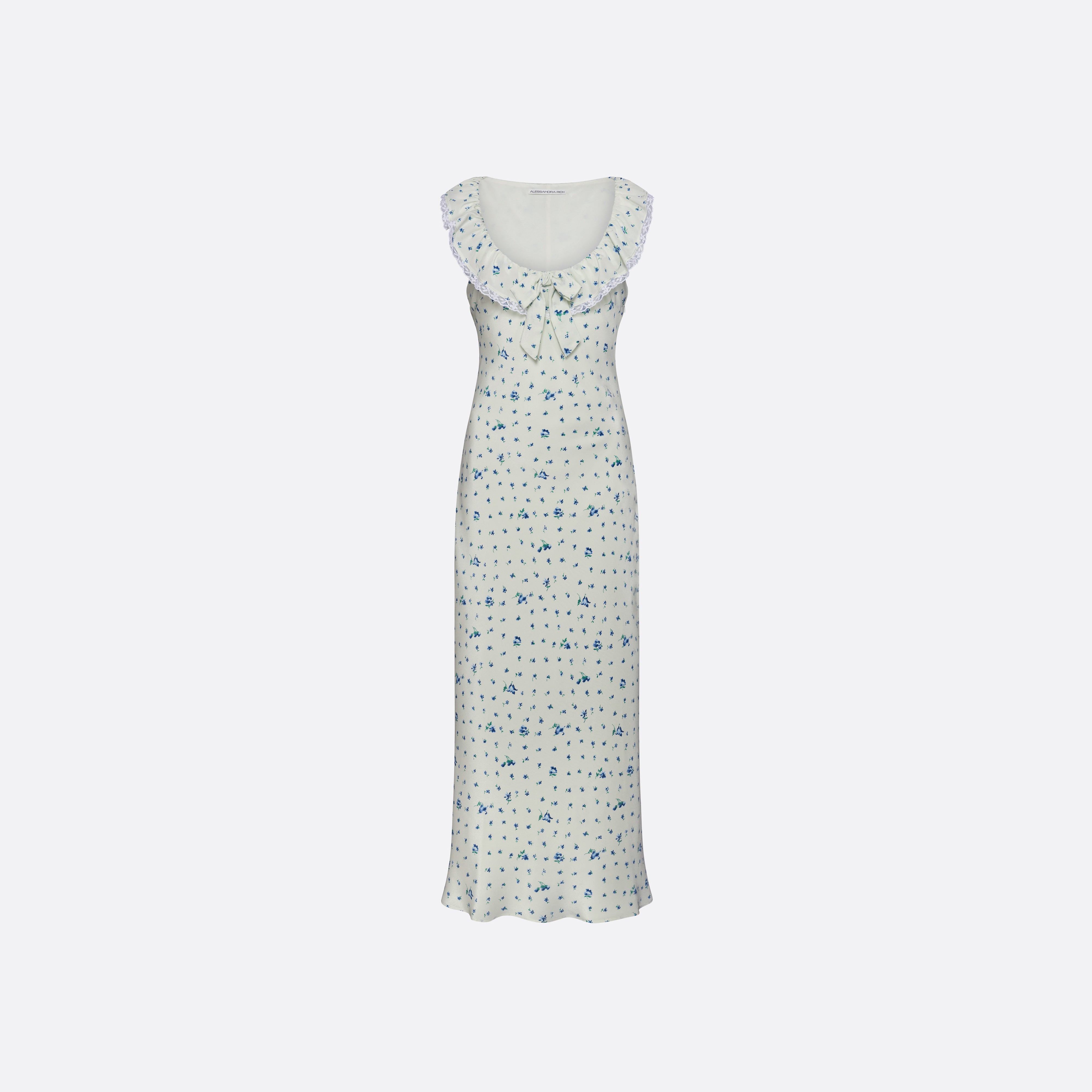 Alessandra Rich Silk Slip Midi robe nuisette bleu aqua floral