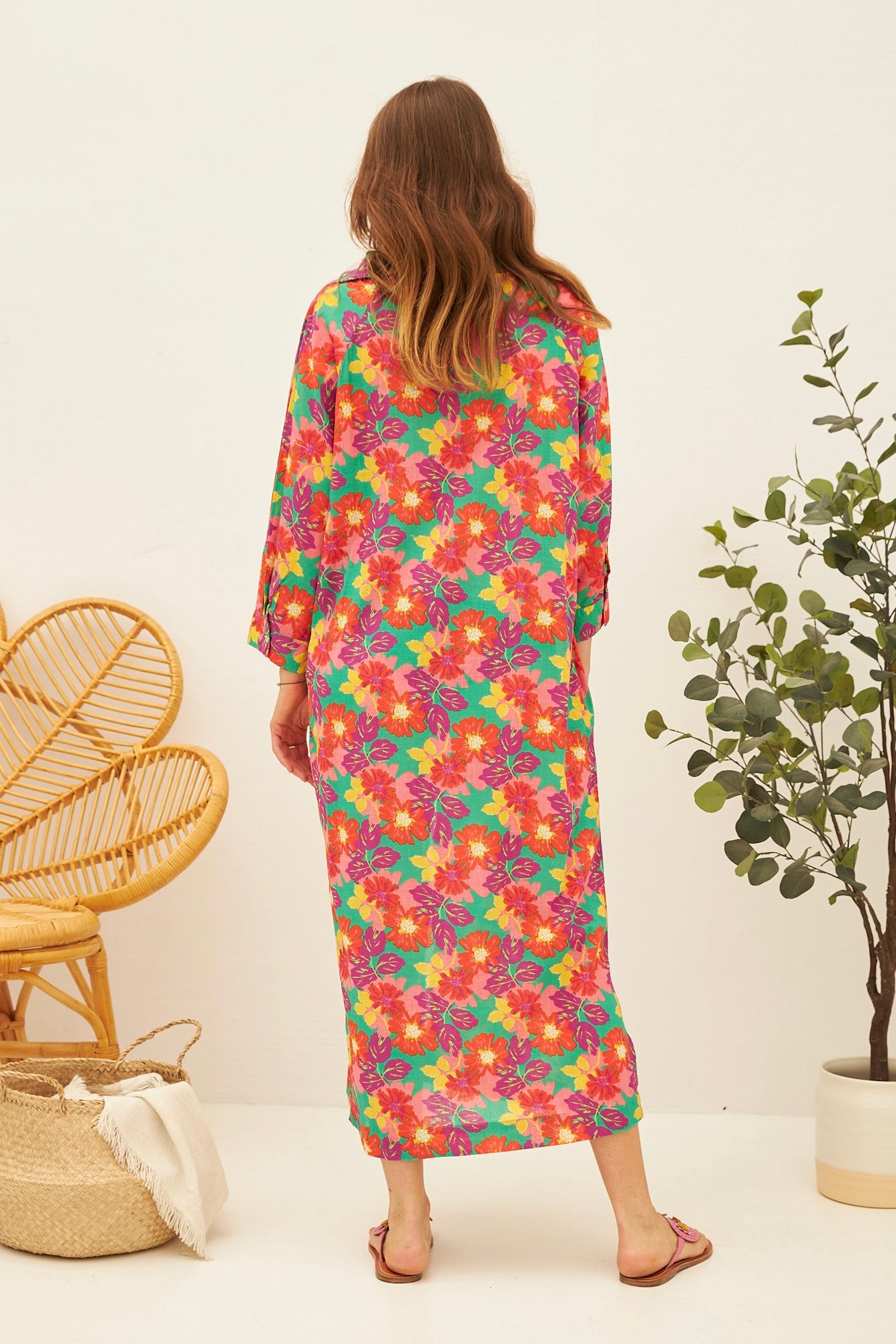 Chicosoleil Sakshi robe chemisier vert Fleurs Jaipur