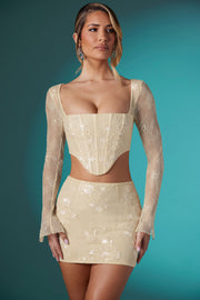Oh Polly Embellished Romy jupe mini dentelle ivoire bodycon