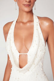 Oh Polly Versailles 5589 mini robe blanche strass plongeante