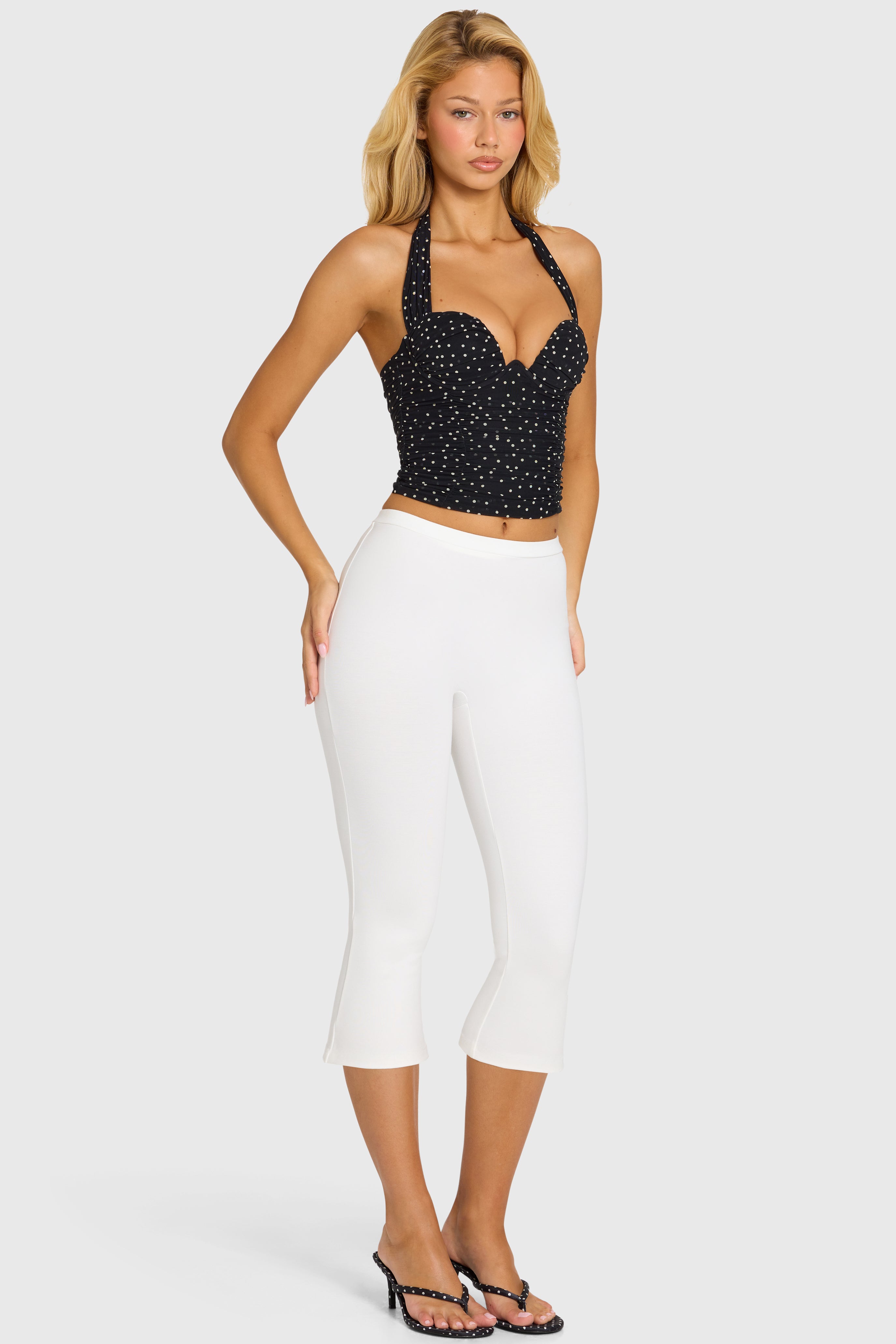 Oh Polly Celeana Legging Capri Blanc Neige Ponte Taille Mi-Haute