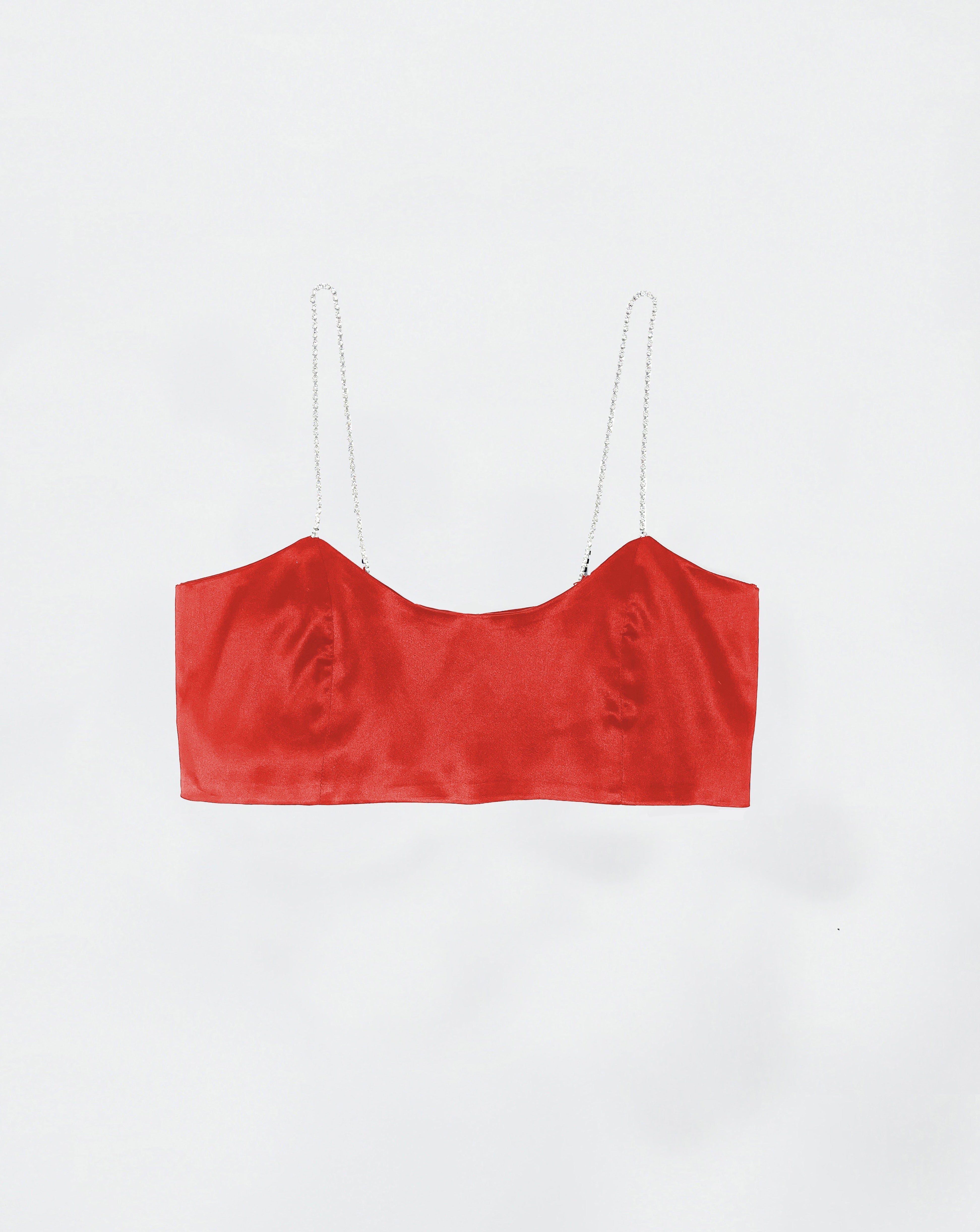 The Ethiquette Gigi Red crop top soie rouge cristaux taille M