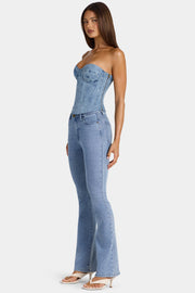 Oh Polly Lilianna Jean Évasé Bleu Moyen Taille Basse