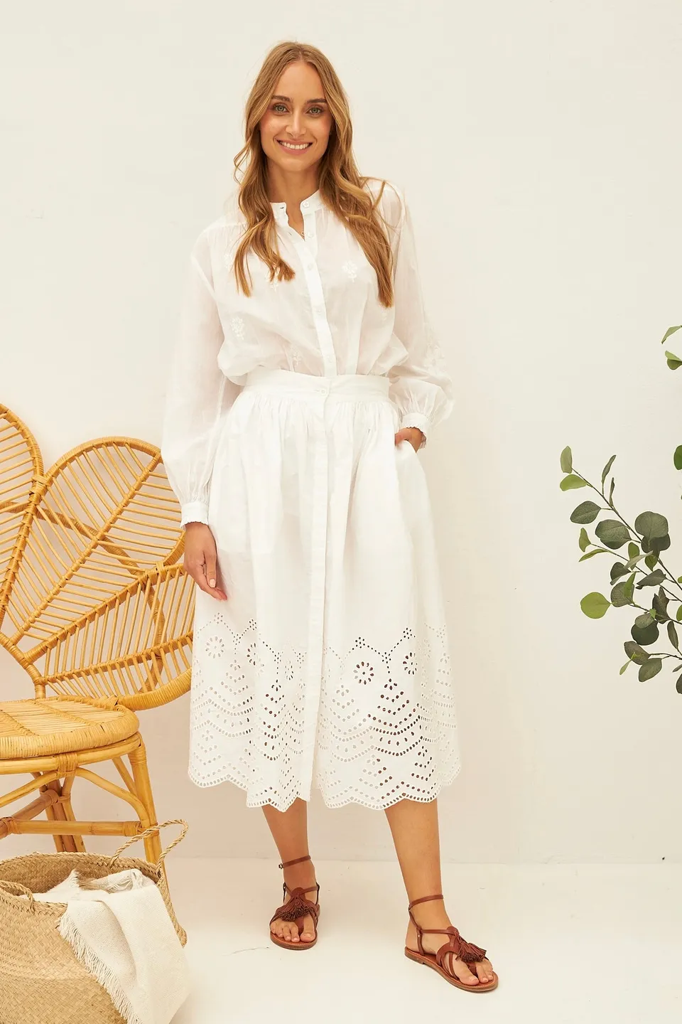 Chicosoleil Birdie jupe blanche coton broderie