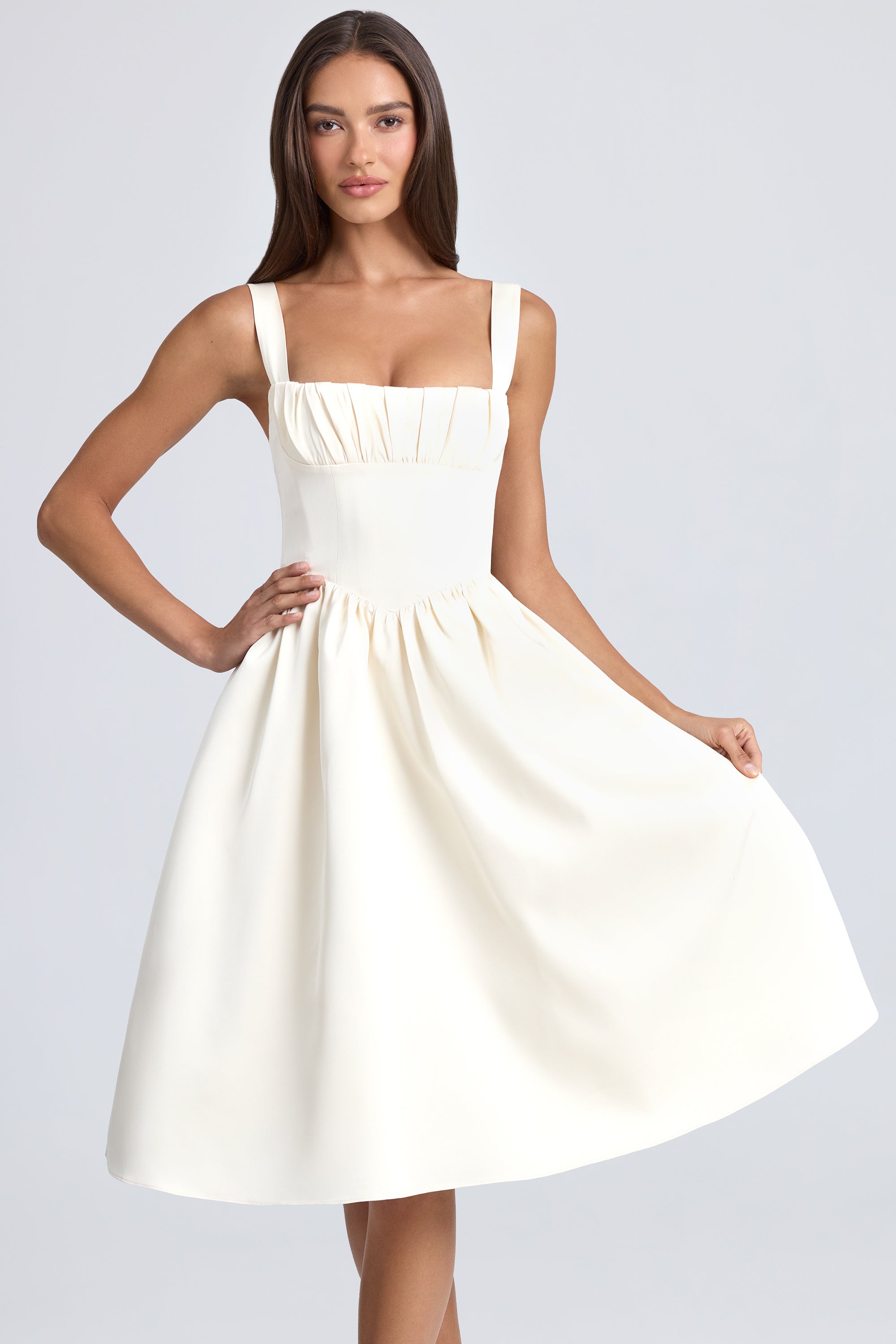 Oh Polly Marguerite Robe Midaxi Ivoire Satin Lacée