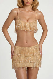 Oh Polly Aerin Fringed Bralette top à franges doré