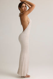 Oh Polly Hallie Maxi Robe Rayée Rose Modal Dos Nu