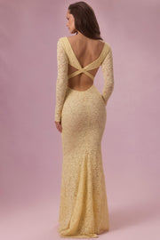 Oh Polly Isolde robe longue dentelle beurre manches longues