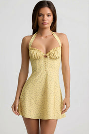 Oh Polly Nerine robe mini jaune fleurs licou trapèze