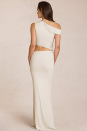 Oh Polly Calisse Asymmetric Drape robe ivoire jersey maxi