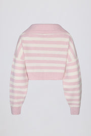Oh Polly pull court maille douce rose rayé col V