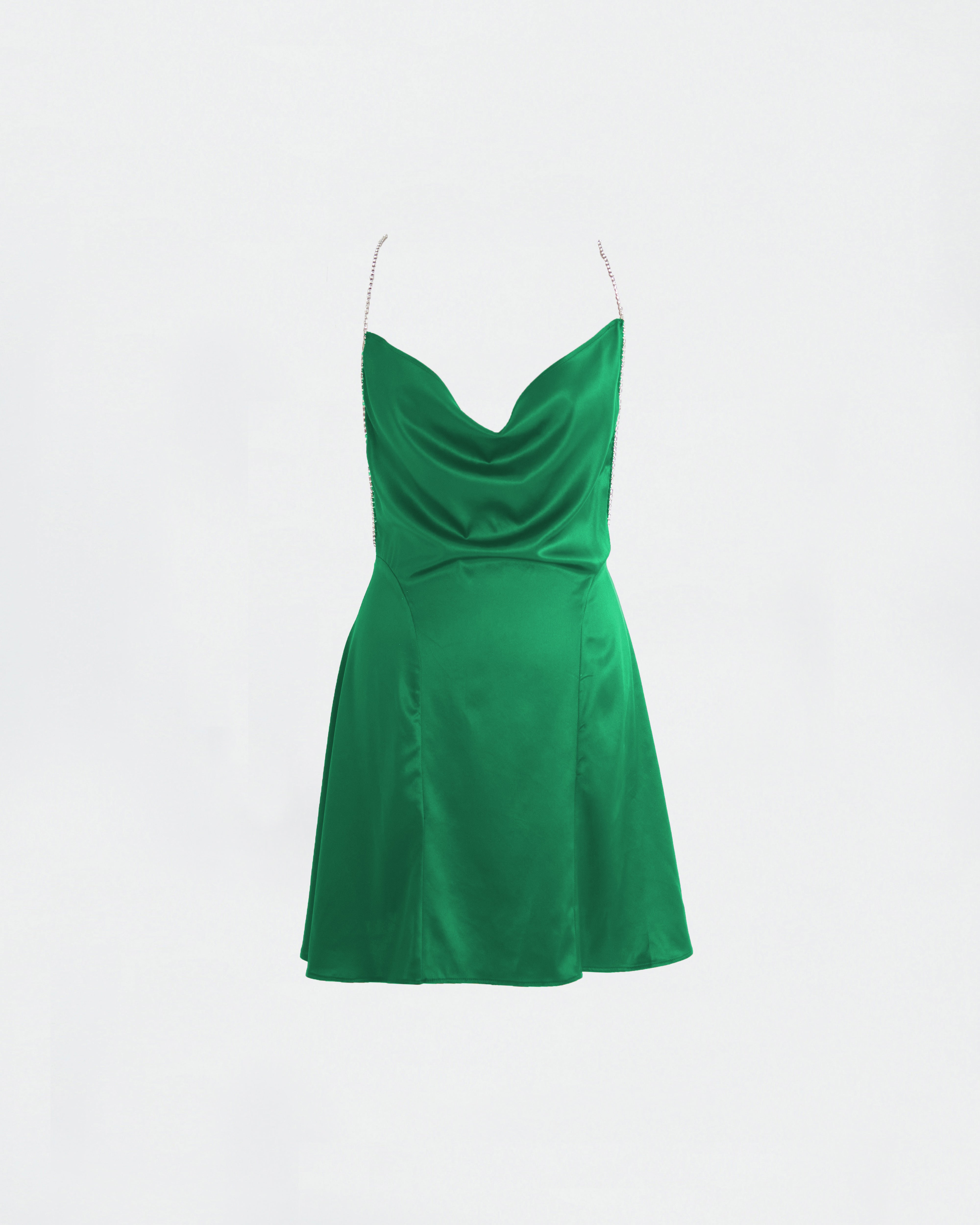 The Ethiquette Jenna Emerald robe satin soie émeraude XS