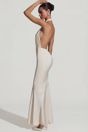 Oh Polly Desiree robe longue ivoire dos nu satin