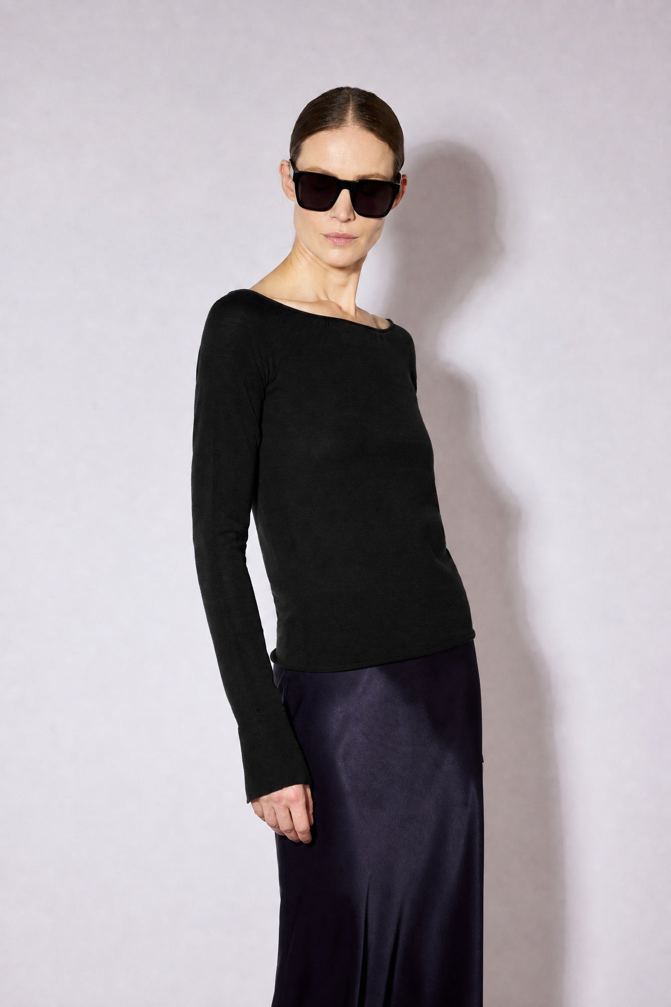 Liviana Conti Juna pull merino noir col bateau