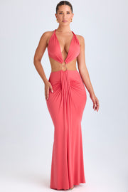 Oh Polly Omarosa robe maxi corail découpée jersey